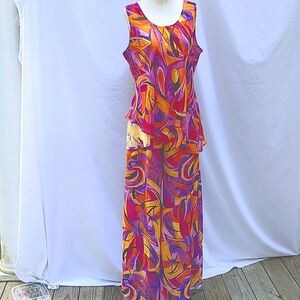 Wedding season, reversible tank and flowy pants,sheer multicolor, sz XL
